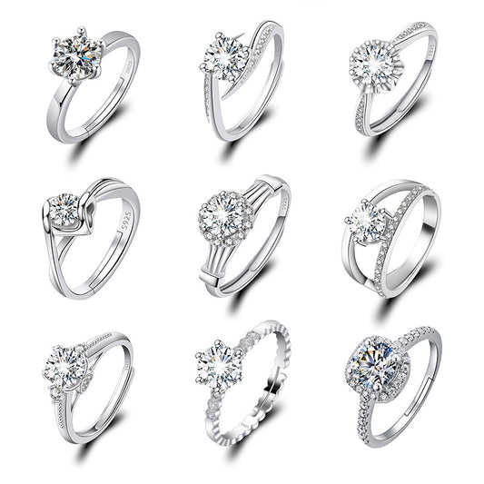 Adjustable Cubic Zirconia Ring Women Classic Six Claw Design