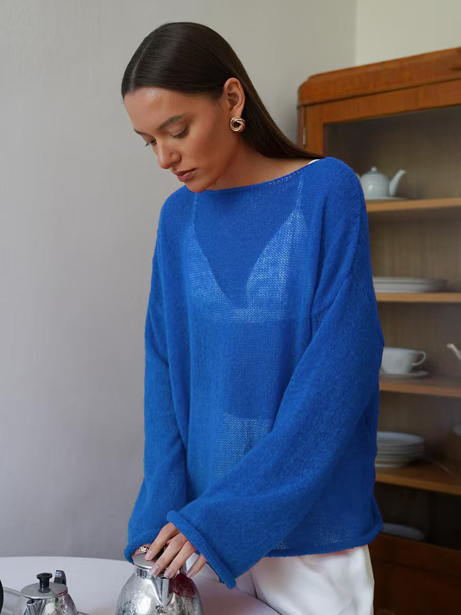 Womens Hollow Knit Pullover Sweater