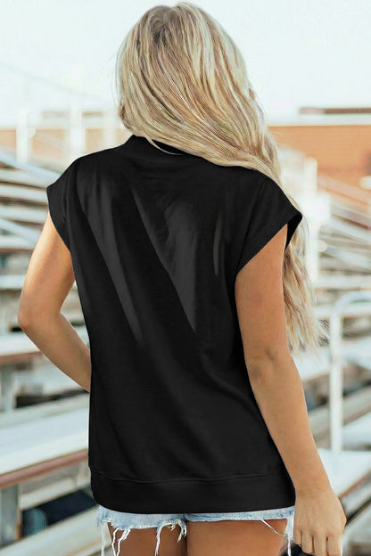 Effen top met hoge hals en korte mouwen osvallend model