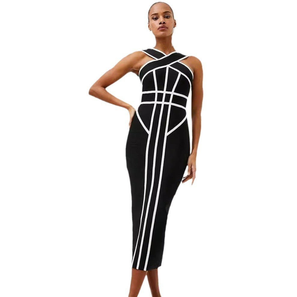 Summer Retro Stretch Geometric Bandage Dress