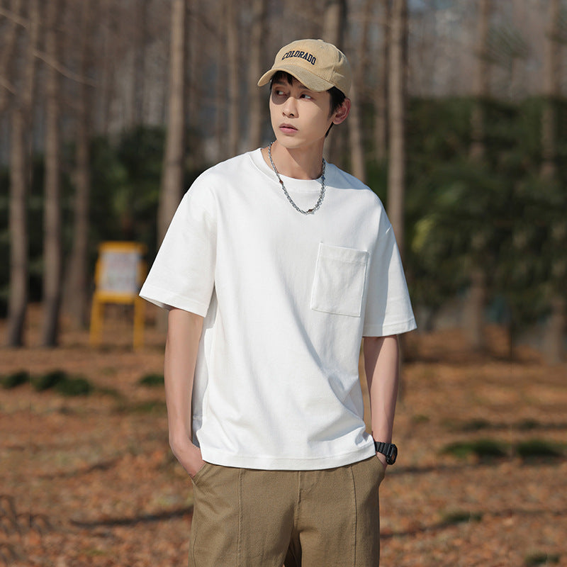 Short sleeved T-shirt men's spring and summer trend pocket top