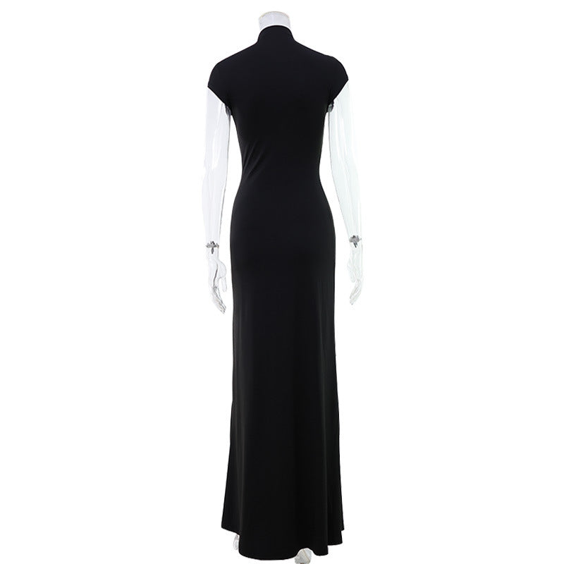 Elegant Black Hollow Detail Floor Length Dress