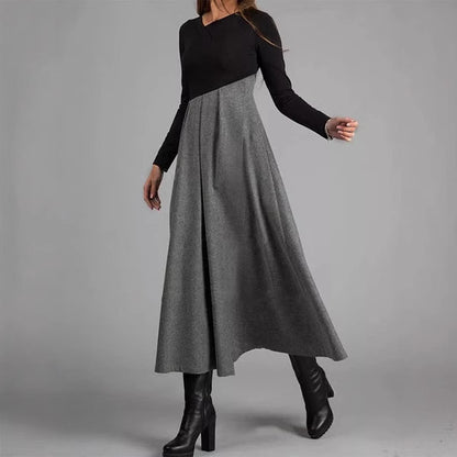 Womens Long Sleeve V-Neck Woolen Dress