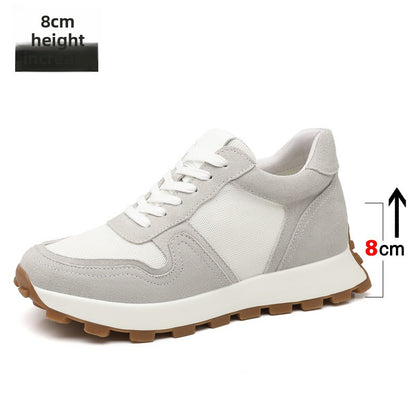 Mens Breathable Height Increasing Sneakers Genuine Cowhide Leisure Shoes