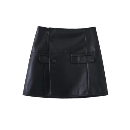 Autumn Women PU Blazers Sets Traf Faux Leather Cropped Jacket +Buttons Mini Skirt Female Chic Streetwear 2 Piece Sets