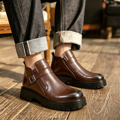 Mens Chunky Heel Leather Boots