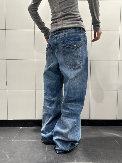 American Retro Paris Buckle Bamboo Joint Jeans