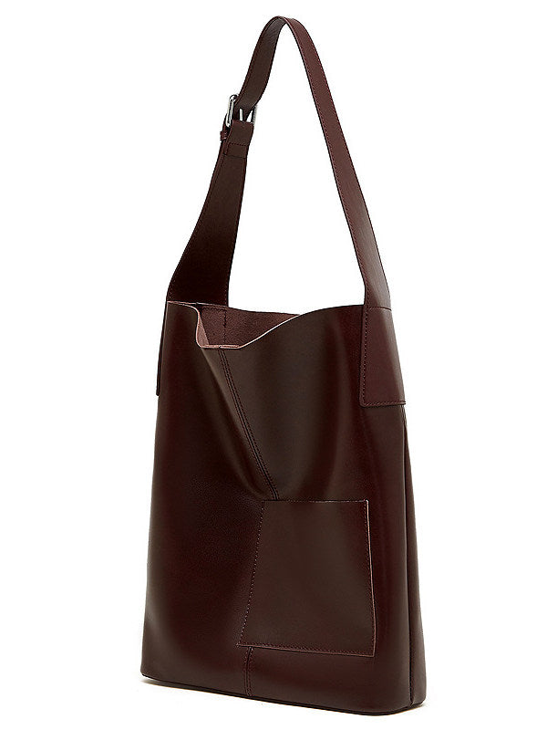 Retro Genuine Cowhide Bucket Bag Women Large Capacity Tote Handbag Shoulder Bag