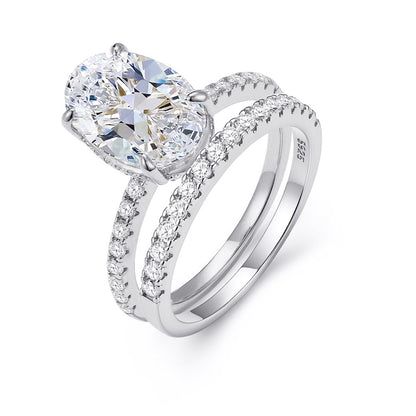 Zircon Ice Flower Cut Oval Ring Stackable Ring for Women