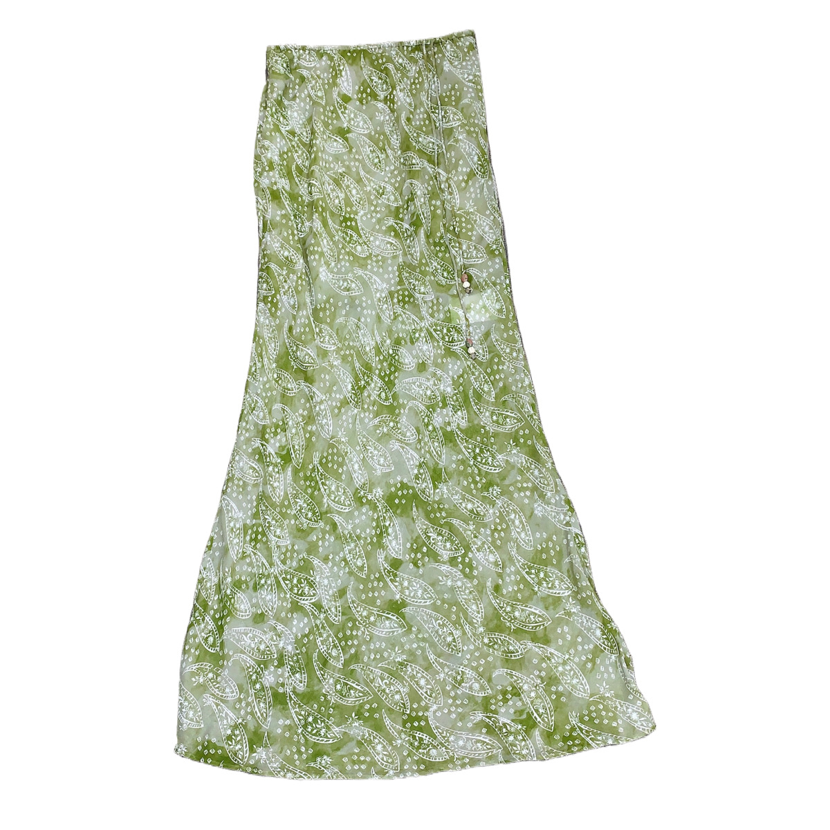 Sagestu Floating Green Ink Washed Paisley Long Dress Printed Hem Skirt