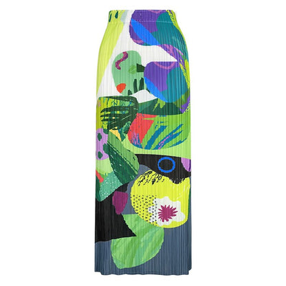 Geplooide designerrok met print en hoge taille