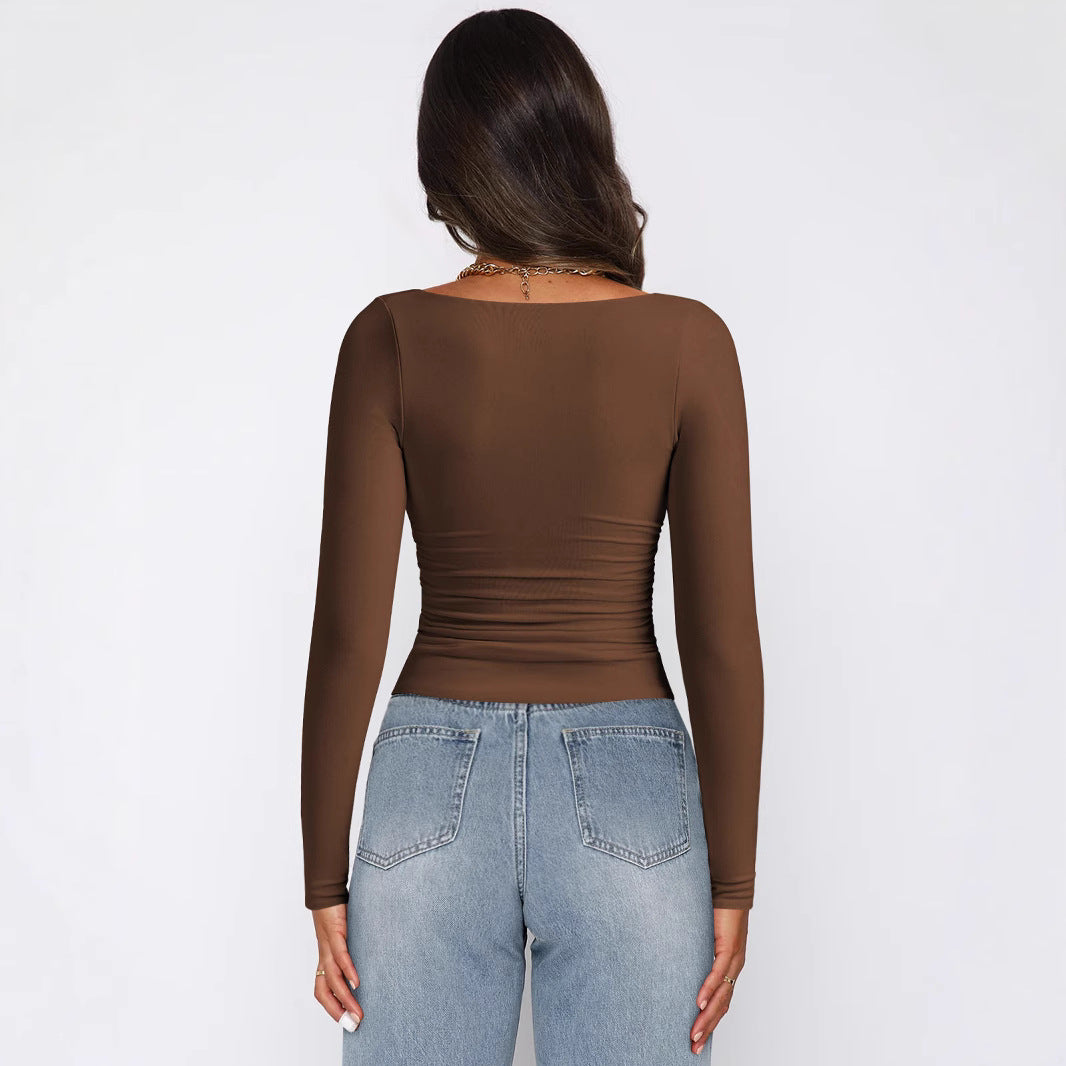 Womens Diamond Collar Long Sleeve T-Shirt