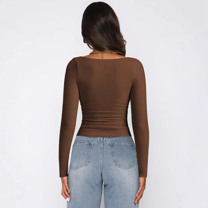 Womens Diamond Collar Long Sleeve T-Shirt