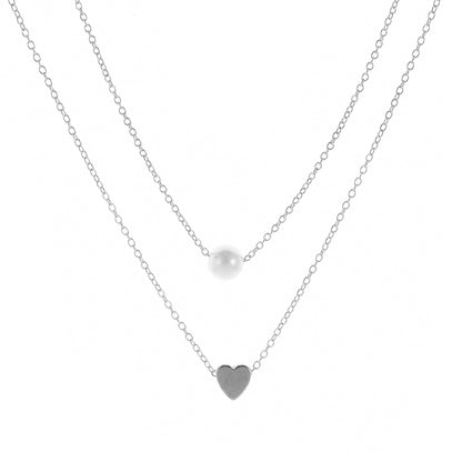 Double-Layer Heart Pendant Imitation Pearl Necklace
