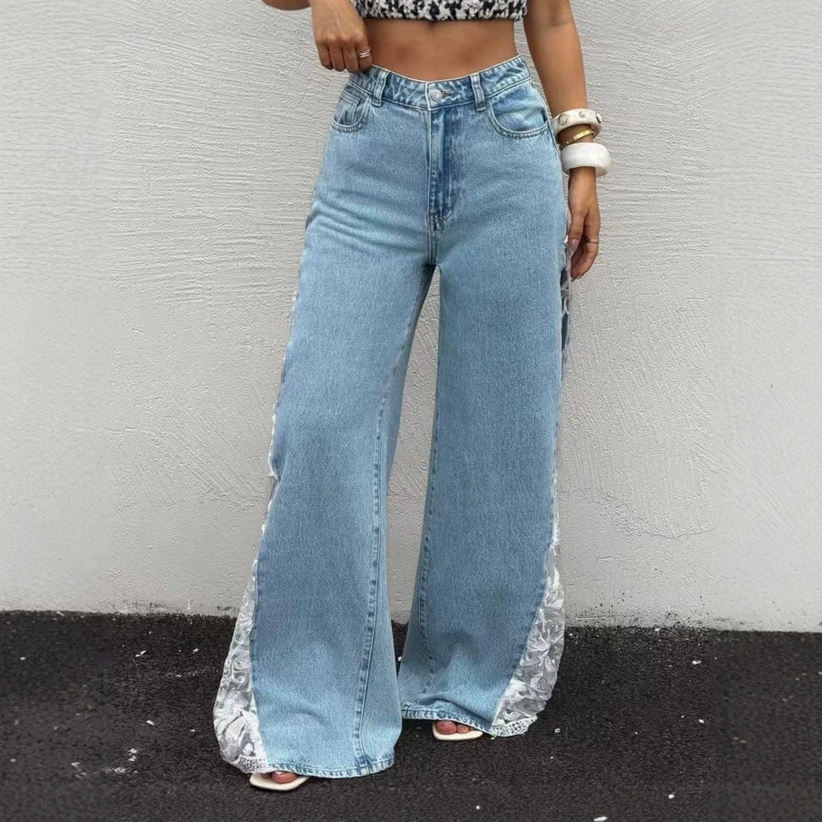 Fashion High Waist Loose Dumped Denim Trousers