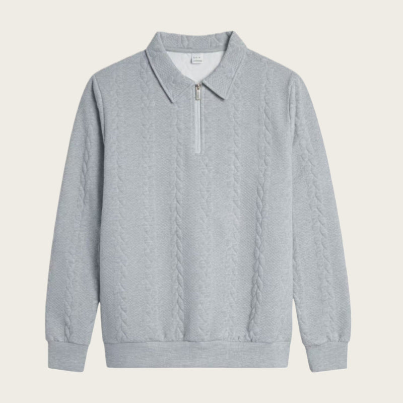 Men Jacquard Lapel Zip Up Jacket Casual Long Sleeve Sweatshirt