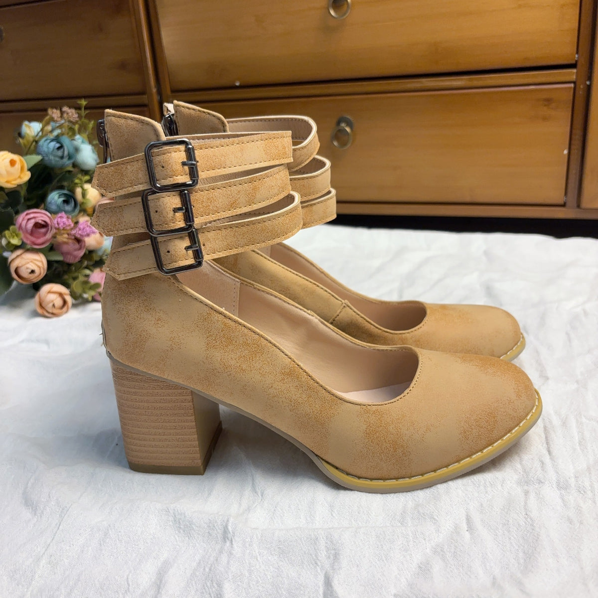 Retro Mary Jane Buckle Strap High Heel Shoes