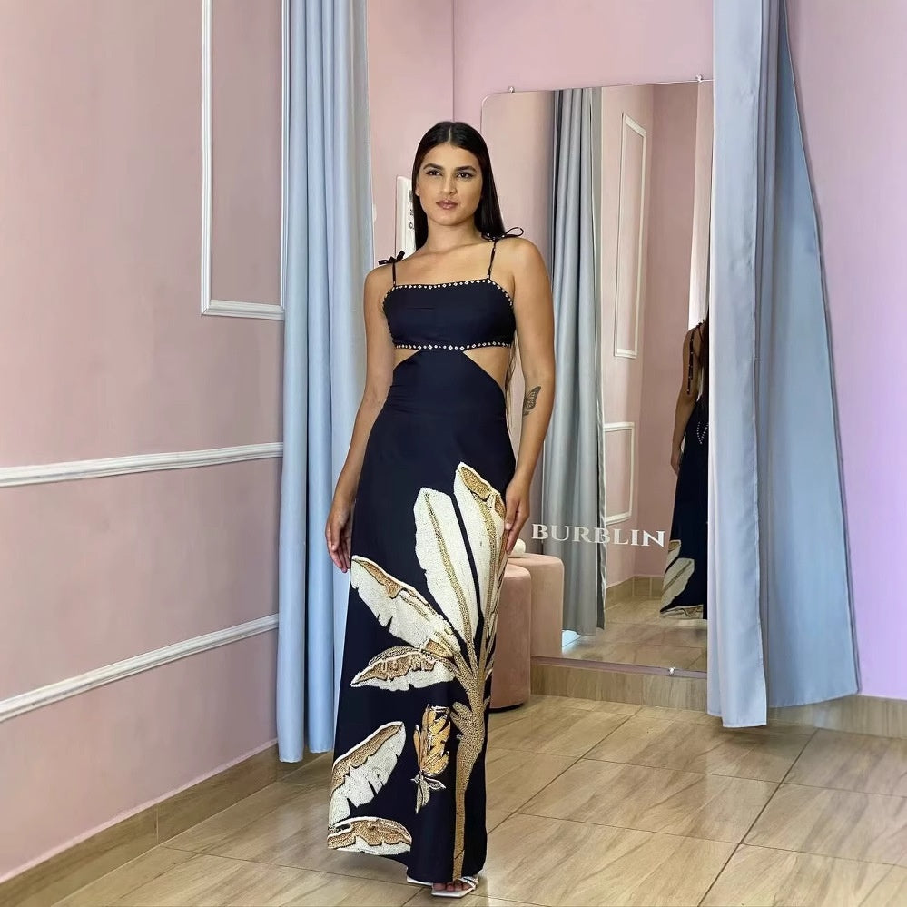 Elegant Waist-Cutout Backless Strap Dress