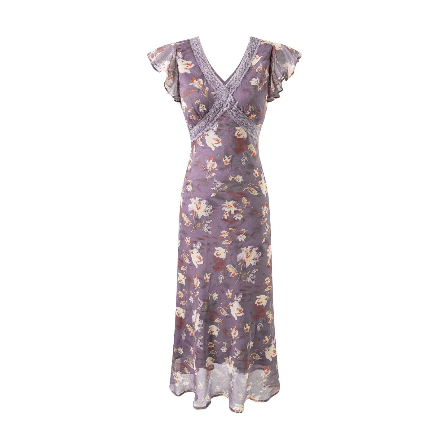 Jurk met bloemenprint en korte ruchesmouwen