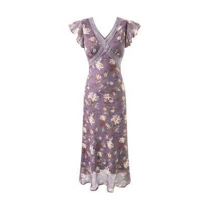 Jurk met bloemenprint en korte ruchesmouwen