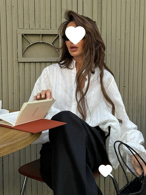 Womens Lantern Sleeve Stand Collar Blouse