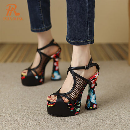 Women's Shoes New Sexy Genuine Leather High Heels Platform Shoes Peep Toe Black White Dress Party Wedding Lady Shoes Pumps 34-39