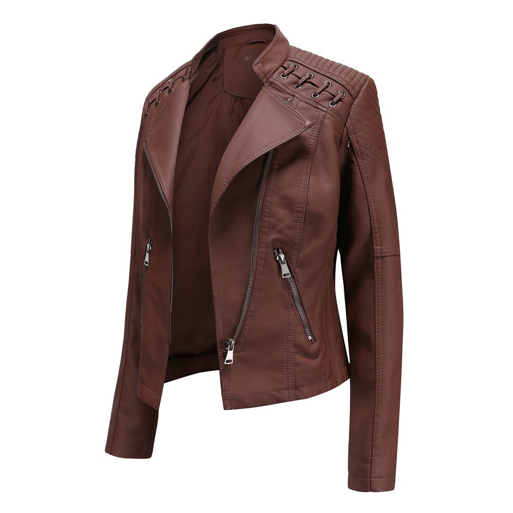 PU-leren korte slim fit damesjack met ritssluiting