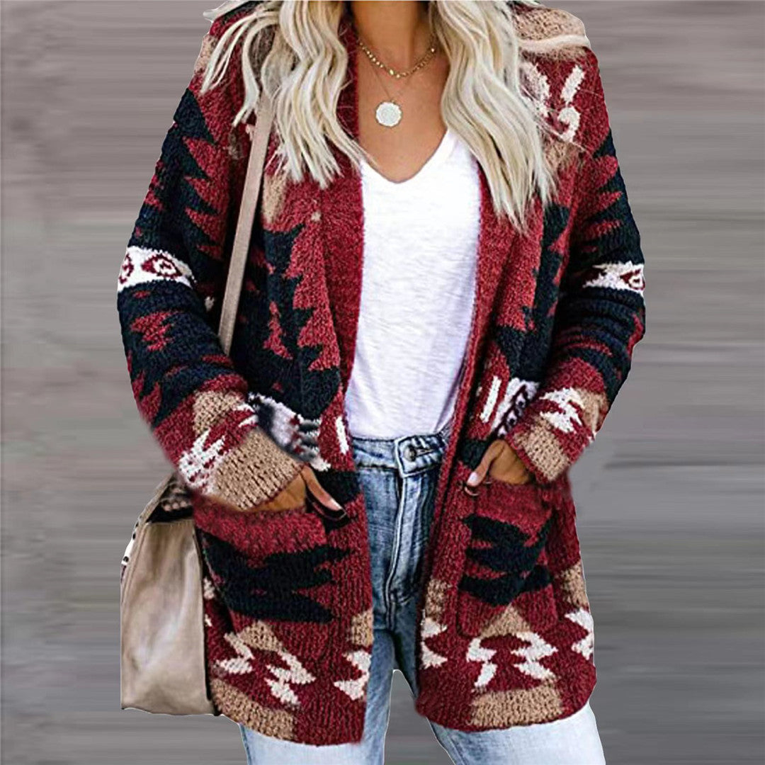 Dames los gebreid vest met print en zakken