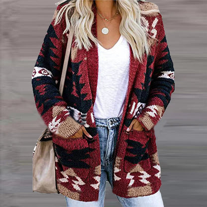 Dames los gebreid vest met print en zakken