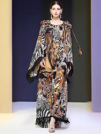 Losse maxi-jurk  in catwalkstijl met dierenprint