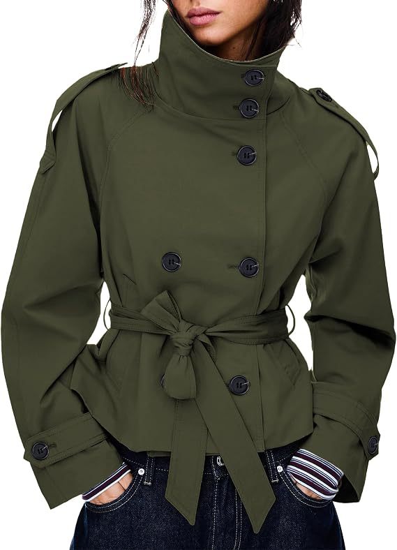 Dubbelknoops korte trenchcoat voor dames