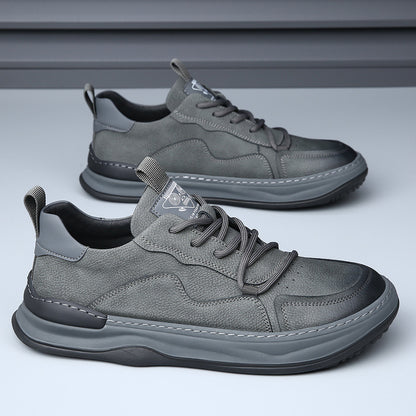 Genuine Leather Mens Casual Shoes Breathable Lace-Up Sneakers