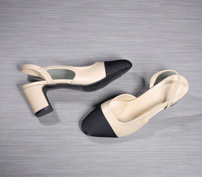 Womens Soft Leather Color Block Sandals with Square Toe