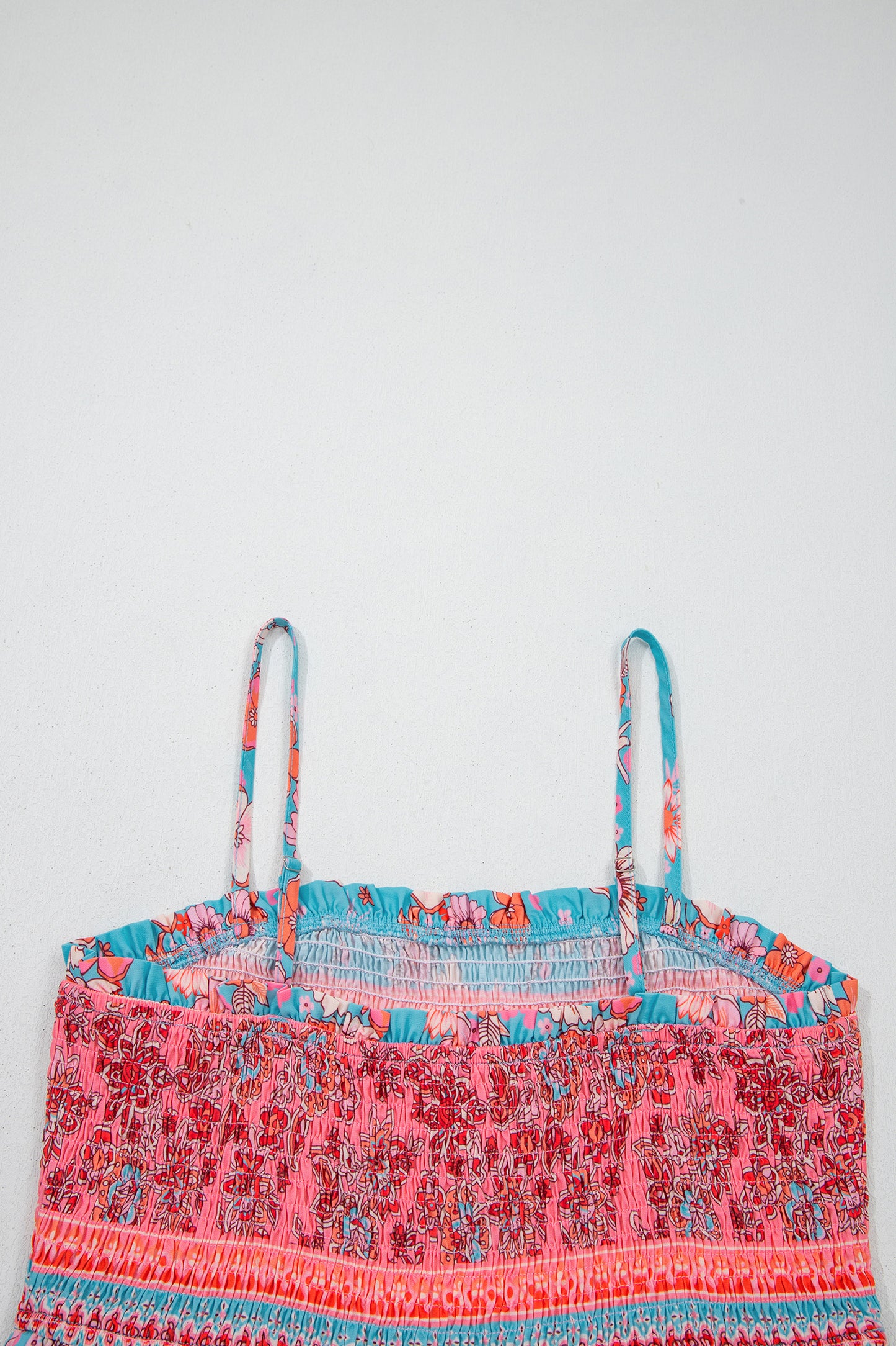 Maxi-jurk met bohemian etnische print gesmokte buste en spaghettibandjes