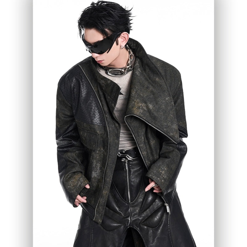 Amerikaanse retro unisex leren jas met verdikte stiksels