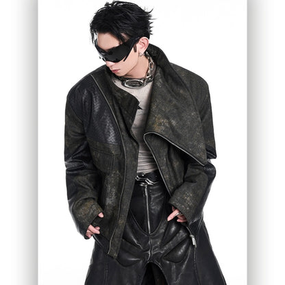 Amerikaanse retro unisex leren jas met verdikte stiksels