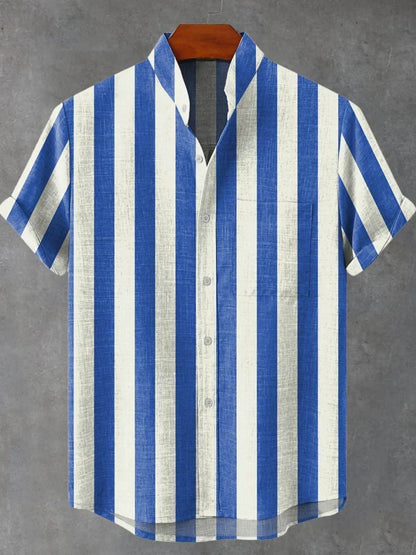 Heren opstaande kraag contrasterende kleur gestreept casual overhemd