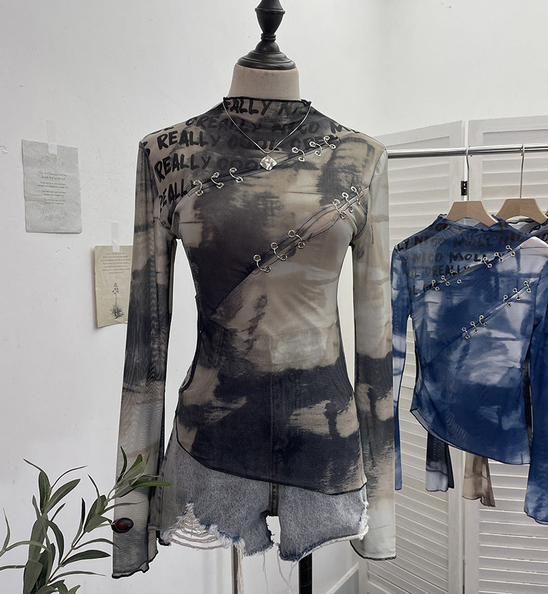 Hollow printed irregular mesh top