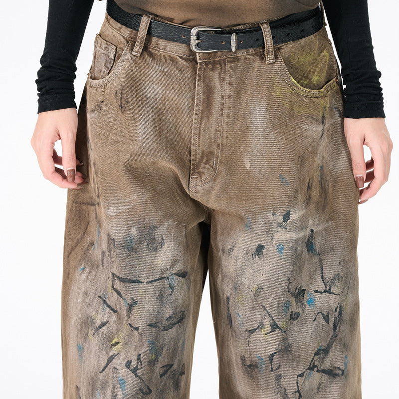Desert Vibes Graffiti Print Wide-Leg Trendy Denim Pants