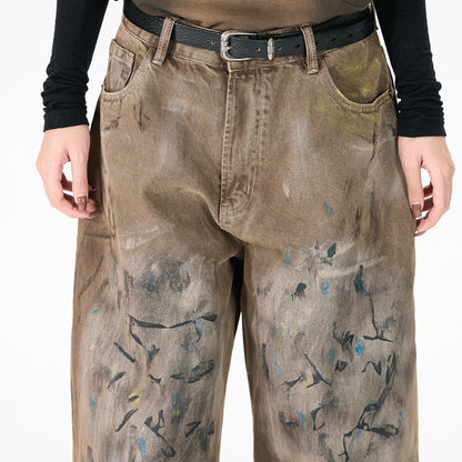 Desert Vibes Graffiti Print Wide-Leg Trendy Denim Pants