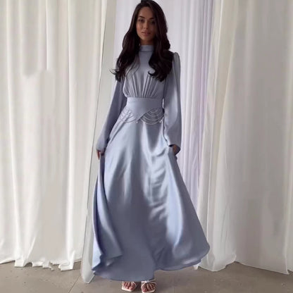 Elegant Solid Color Fashionable Long Sleeve Dress with Slim Waist and Breathable Design Summer Dress