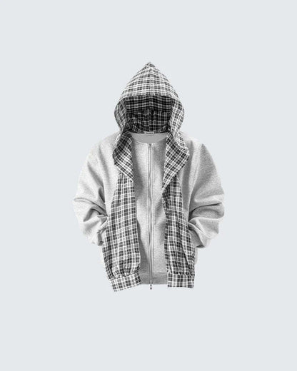 Plaid two-piece hooded casual men's suit