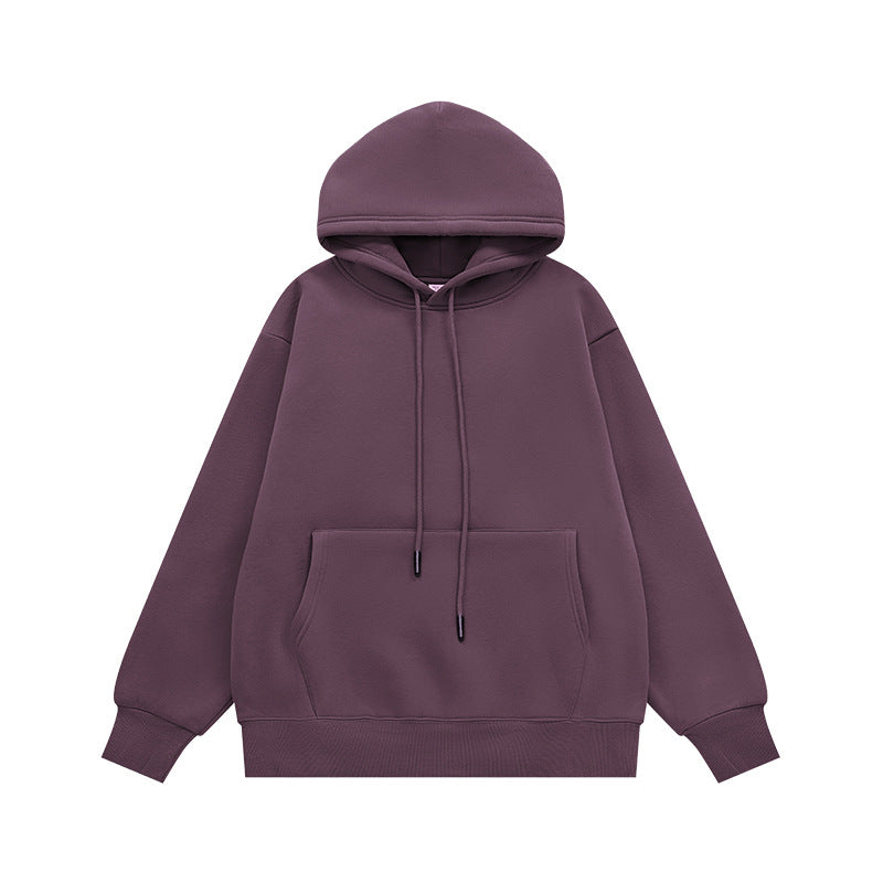 Men Solid Color Fleece Hooded Sweatshirt 350g Heavyweight Pullover