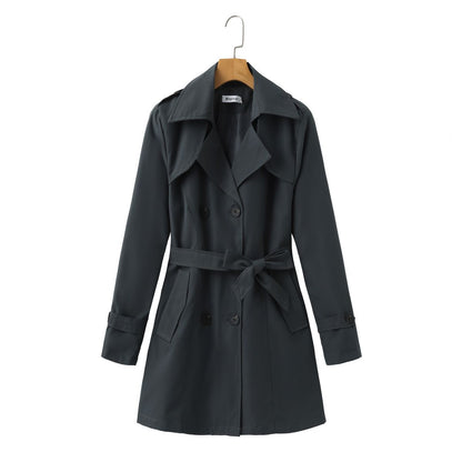 Women's Korean Style Mid-Long Trench Coat with Pockets