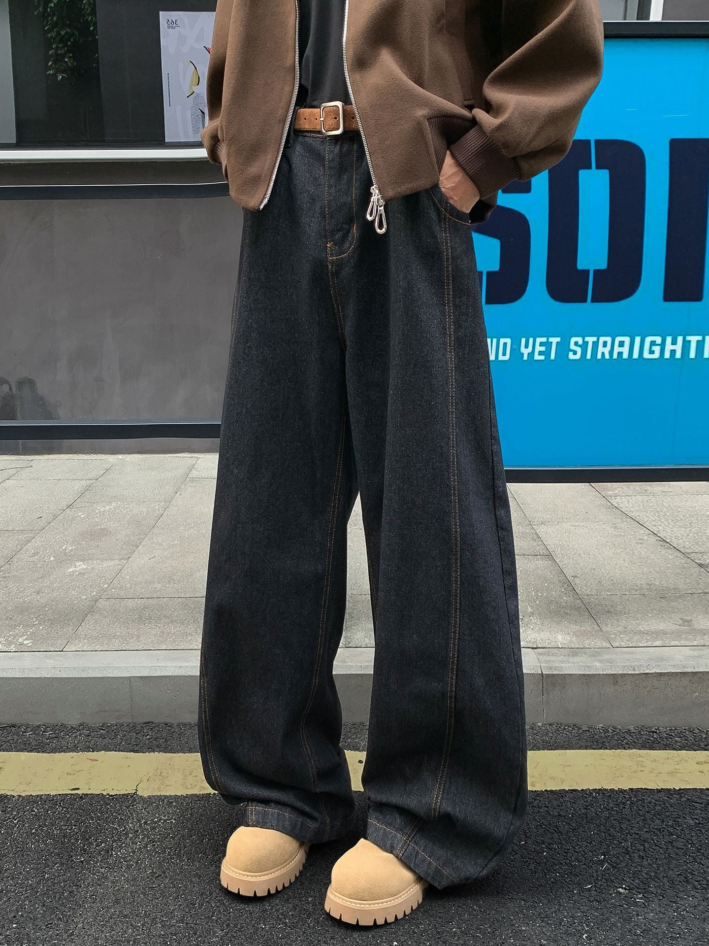 Vintage Blue American-Style Curved Jeans for Men