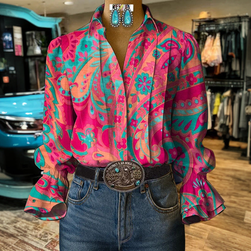 Blouse met lange mouwen en abstracte print