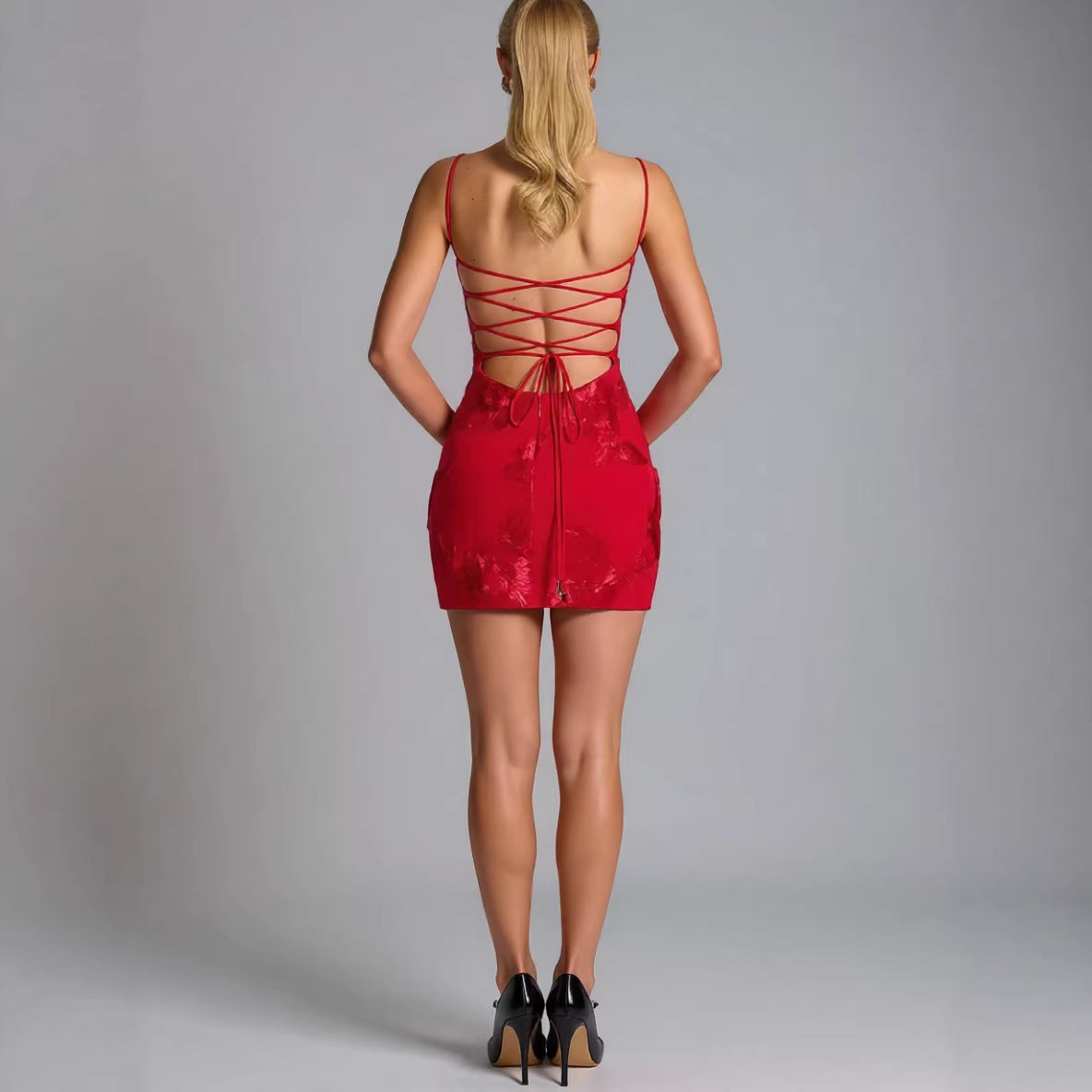 Elegant Floral Embroidery Suspender Dress