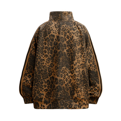 Unisex jack met luipaardprint losvallend model met hoge kraag
