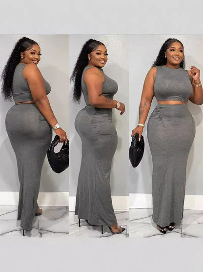 Sexy Bodycon Skirt + Sleeveless Long Top Two-Piece Set Women's Summer Simple Solid Color