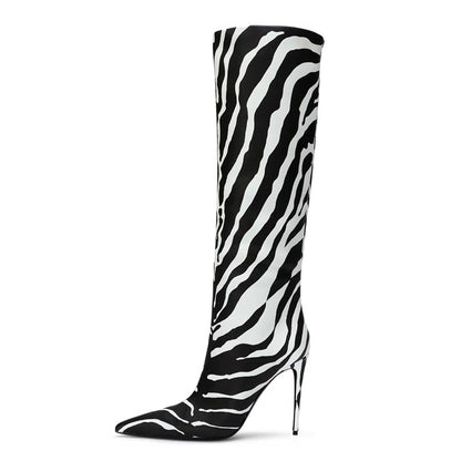 Classic Minimalist Style Design Knee Boots Pointed Toe Slip-on Stiletto Heel High Heels